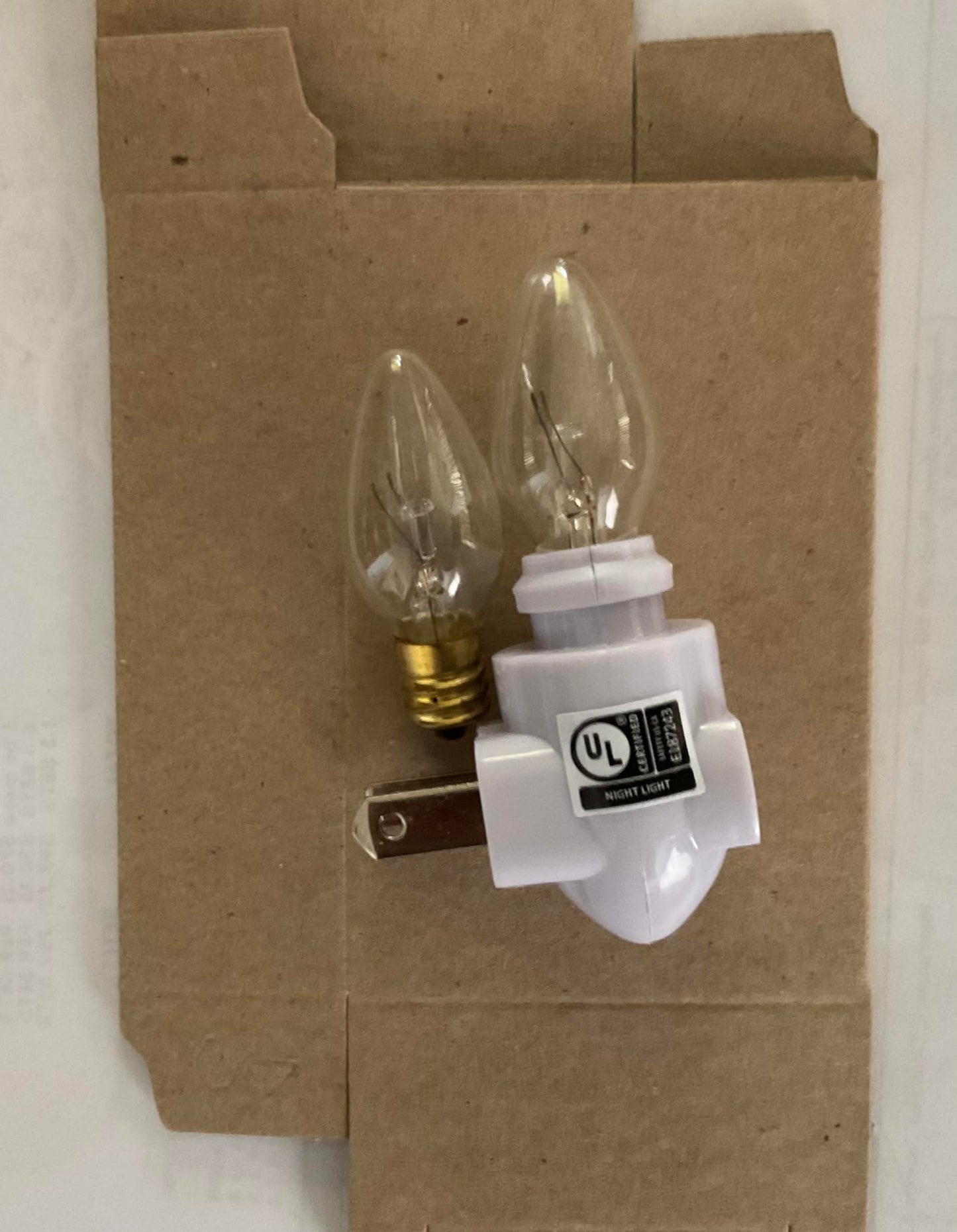 Replacement Night Light Base with Two 5W C7 Bulbs - Standard Plug-in Nightlight Module, On/Off Switch, E12 Socket, UL Certified White Base