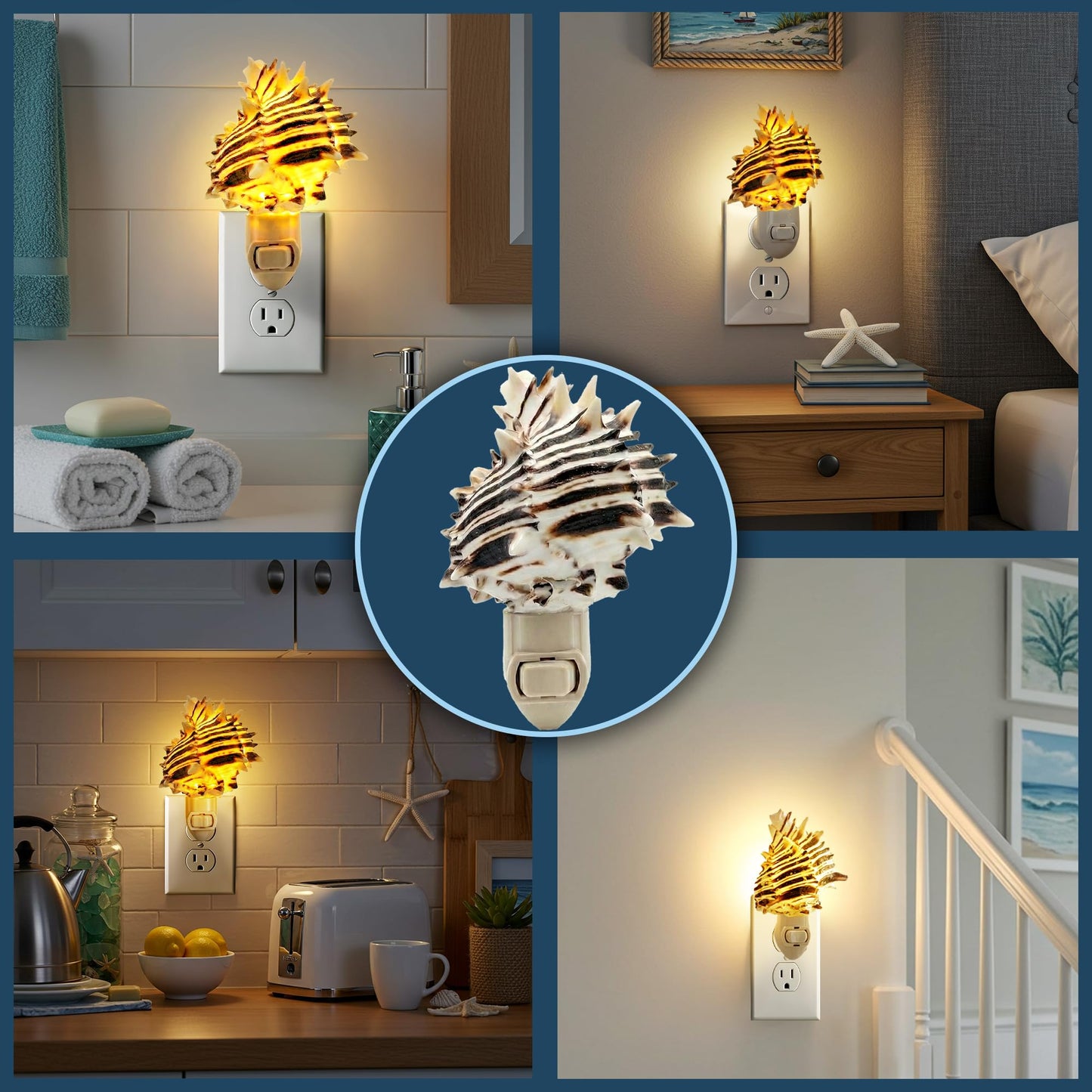 Seashell Night Light - Black Murex Nautical NightLight - Shell Light for Bathroom - Sea Shell Lamp - Seashell Lamp Plug Into Wall