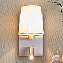 Lucande 12.1" Wall Sconce with Shade & Reading Light, White Fabric Wall Lamp for Bedroom, Silver Bedside Wall Light with LED Reading Light 3000K 205