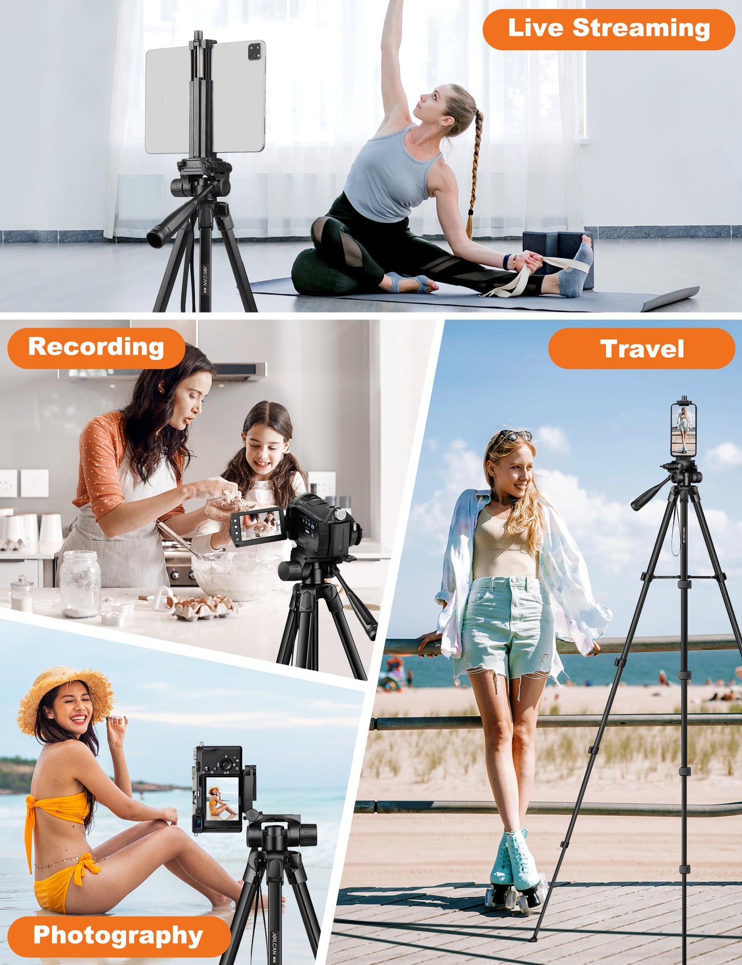 JOILCAN Phone Tripod Stand, 68" Tripod for iPad iPhone Tablet with Remote Universal Holder Carry Bag, Travel Aluminum Tripod for Video Recording