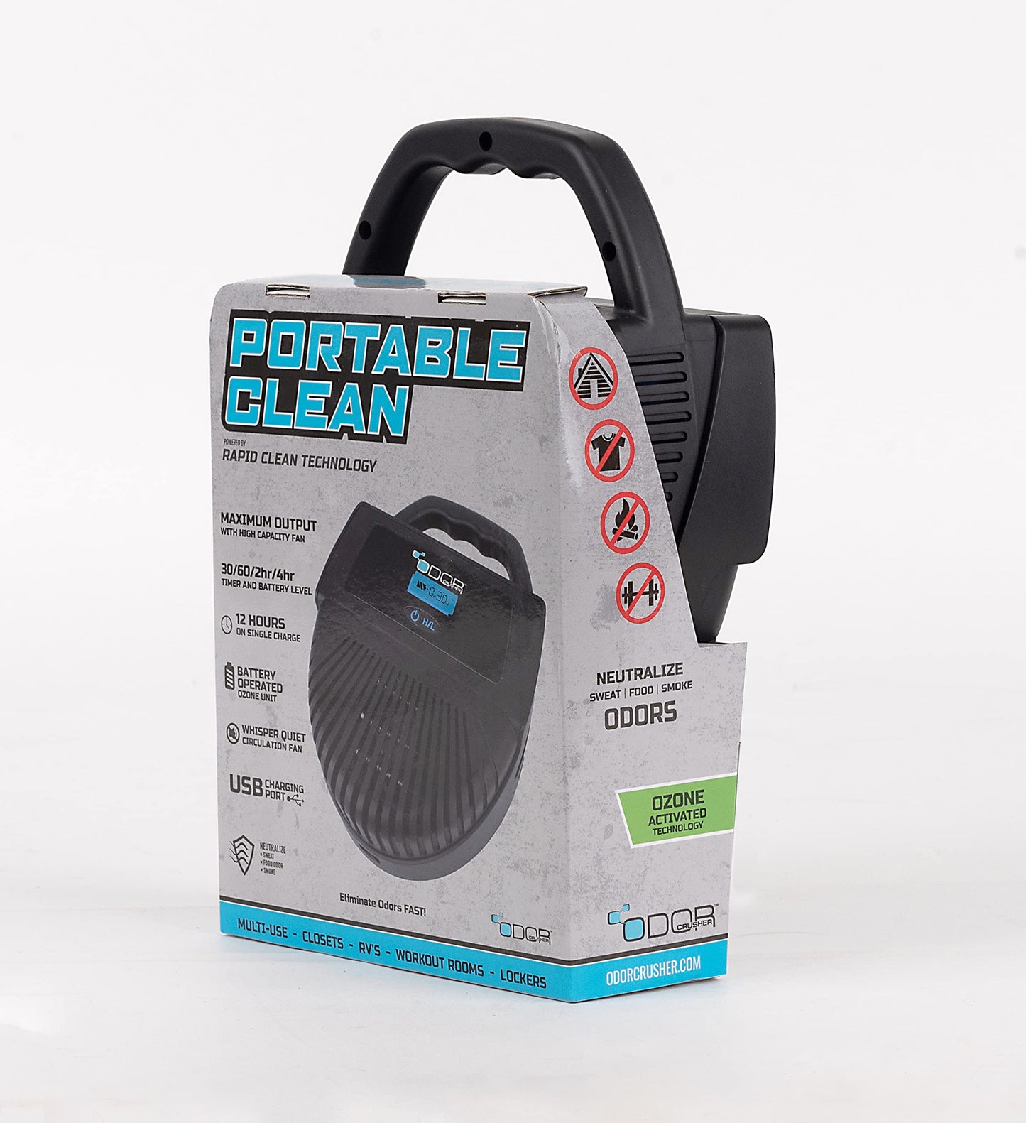 Odor Crusher - Portable Clean Odor Eliminator, Adjustable Power Settings & Custom Cycle Times, Compact size 9" x 7.15" x 3.5", Wall-Mountable