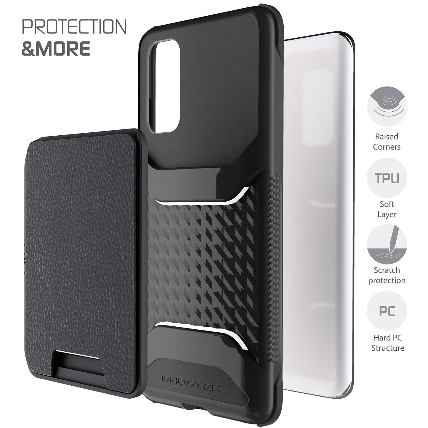 Ghostek Exec Galaxy S20 Wallet Case Card Holder with Built-in Magnet for Car Mounts and Easily Detachable Leather Card Pocket for Wireless Charging