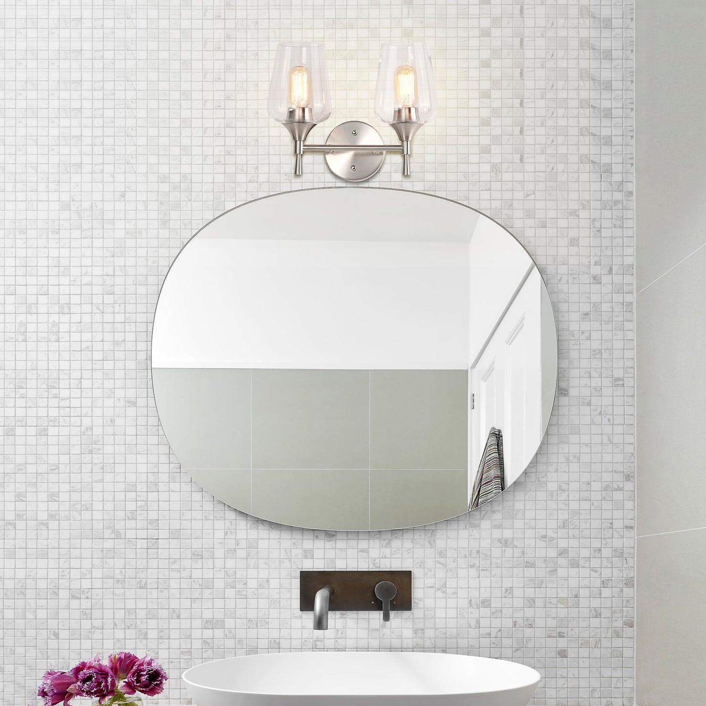 Edvivi 2-Light Bathroom Vanity Light, Modern Brushed Nickel with Clear Glass Shade Bathroom Light Fixtures, Wall Light for Mirrors, Bedroom, Living