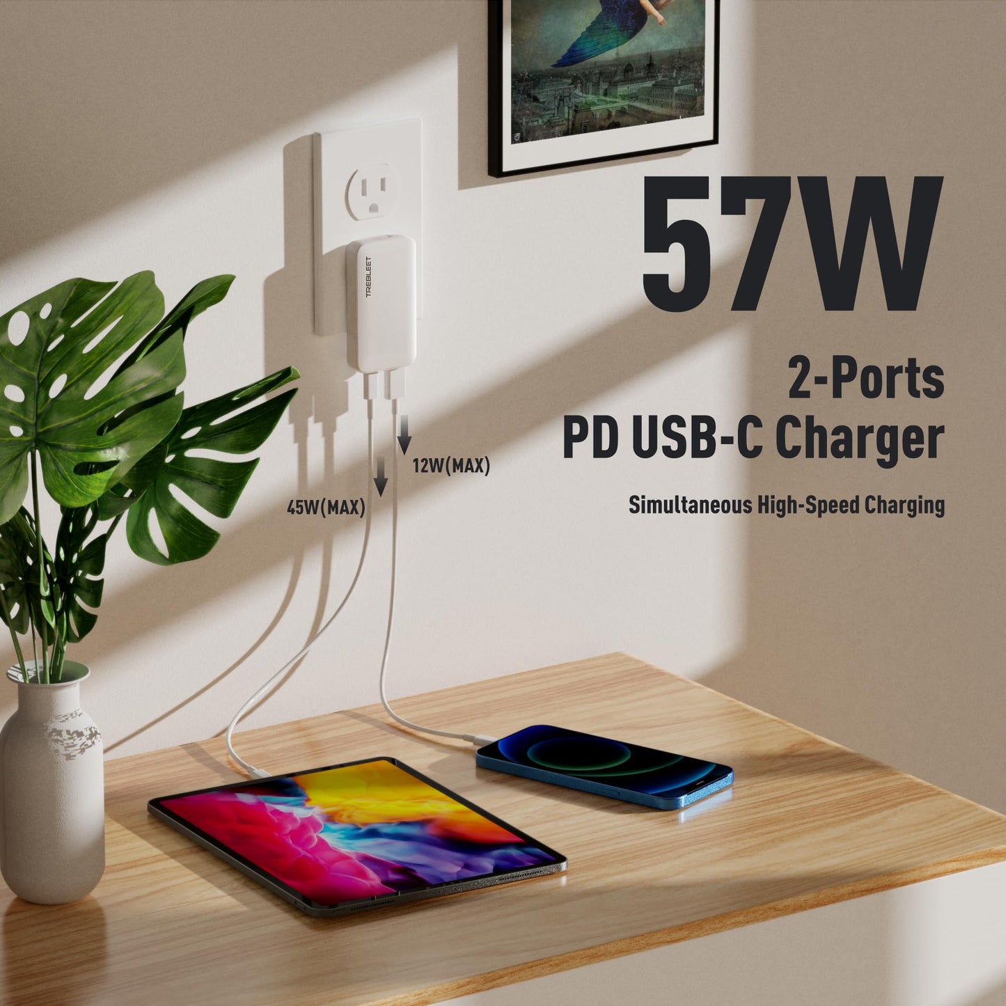 Ultra Thin 65W USB C Charger, Foldable for Travel, Flat Dual Port with PD 3.0 & GaN Tech for Laptops, MacBook, iPad Pro, iPhone 13/13 Pro, iPad