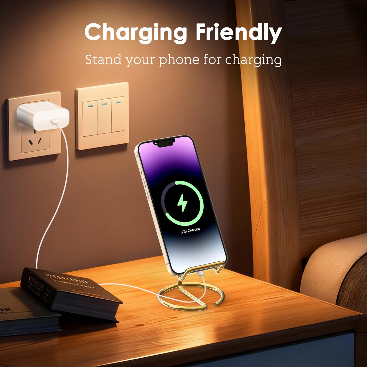 HZZADZXW Metal Cell Phone Stand for Desk, Cute One-Piece Phone Holder, Stable Desktop Display Dock for iPhone, iPad, Samsung, Tablets & All Mobile