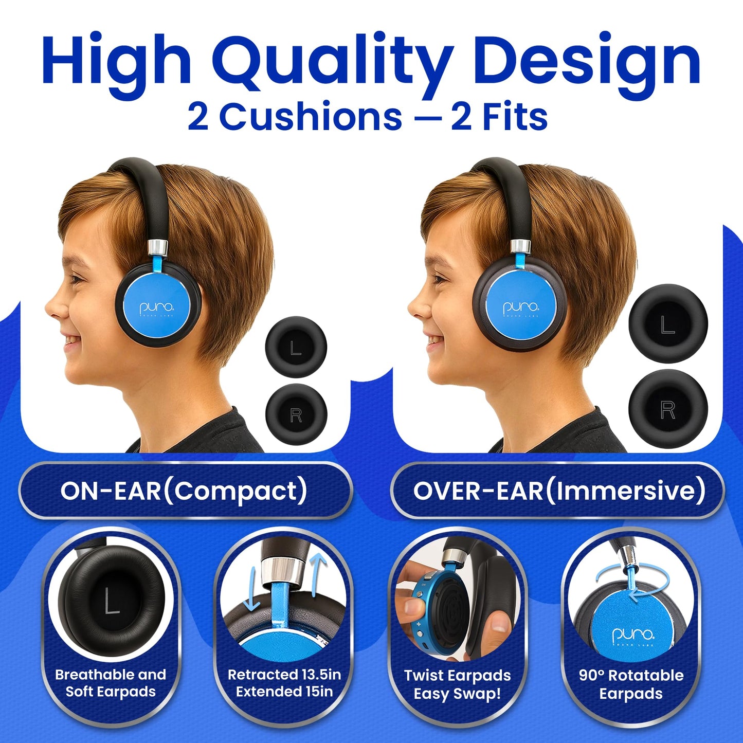 Puro Sound Labs Kids Wireless Headphones - Volume-Limiting 85dB, Built-In Mic, Studio-Grade Sound, 20-Hour Battery Life, Comfortable Fit & Easy…