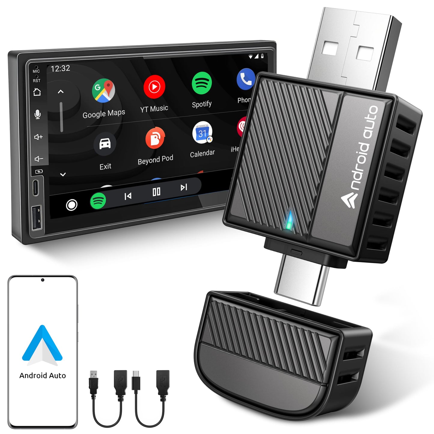 ByteWave Android Auto Wireless Adapter, 8s Fast Mini Wireless Android Auto Adapter with NFC Instant Connect, 5.8GHz WiFi Bluetooth 5.3 Stable Plug