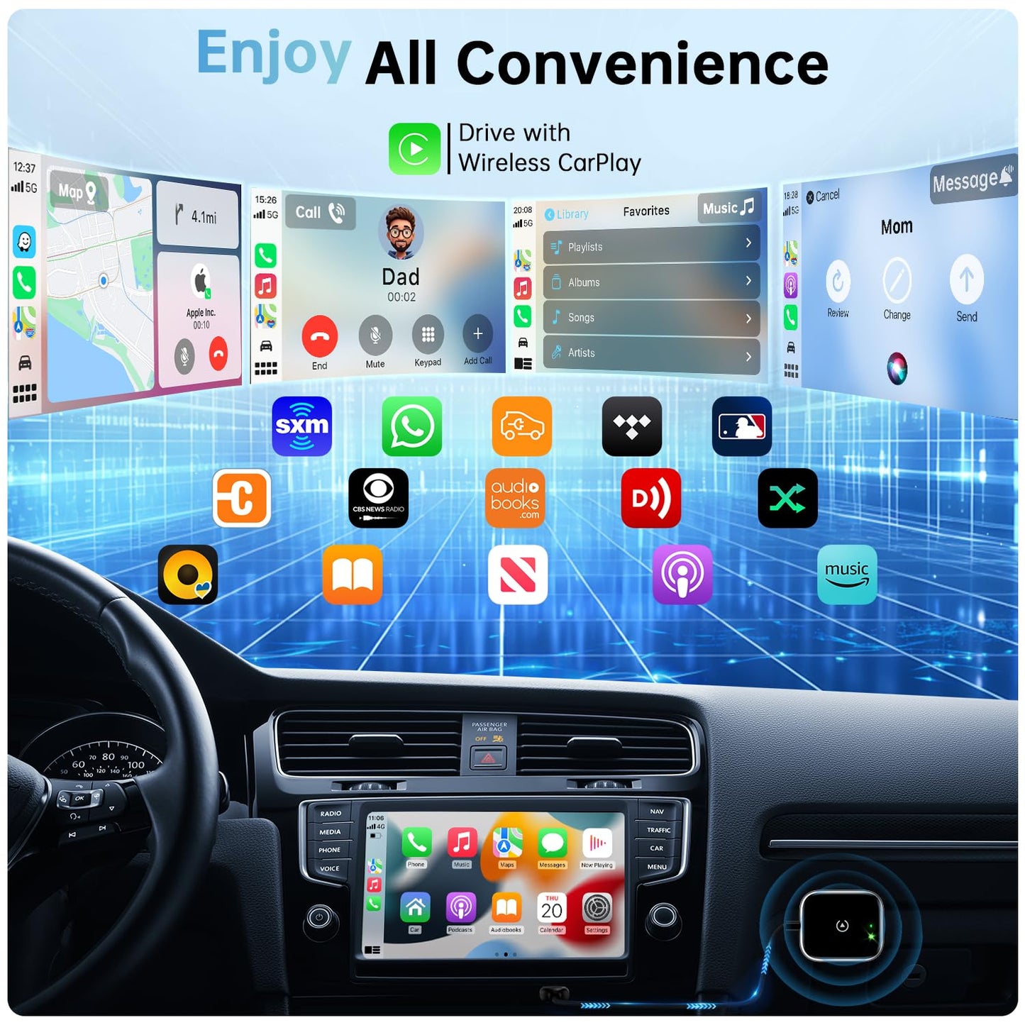 Wireless CarPlay Adapter for Apple CarPlay, Easy to Upgrade Wired CarPlay to Wireless, Instant Connectivity, Super Mini Car Play Dongle for iPhone Fit
