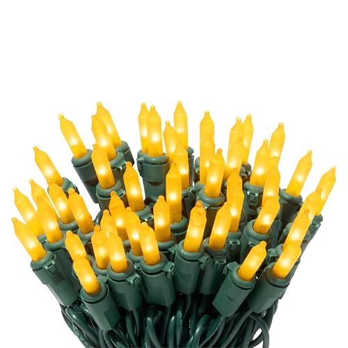 612 Vermont 100 LED Gold Frost Christmas Lights on a Green Wire String, UL Approved, Indoor and Outdoor Use, 24.75 Foot of Lighted Length, 25.4 Foot