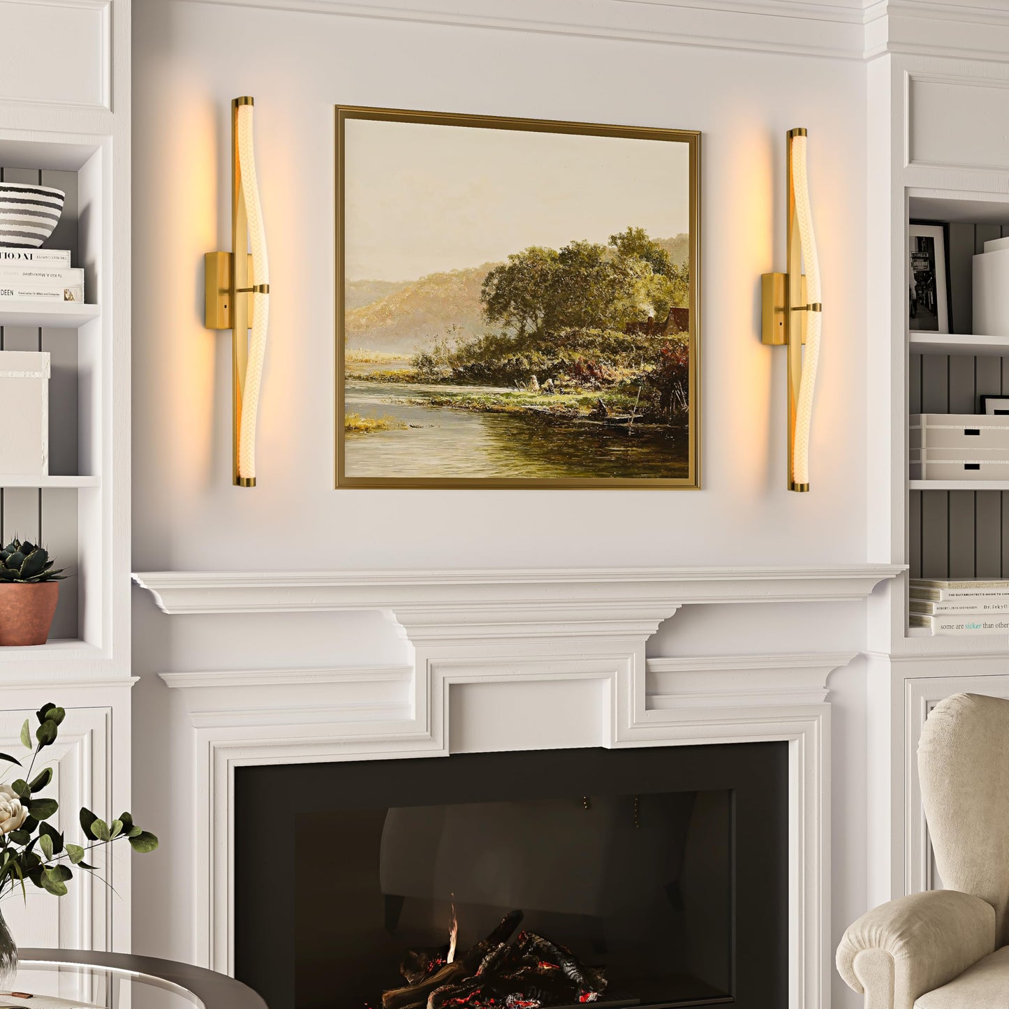 Lanxithen Gold Battery Operated Wall Sconces Set of 2, Rechargeable Wall Sconce with Remote, 3 Color Dimmable Sconces Wall Lighting, Wireless Wall
