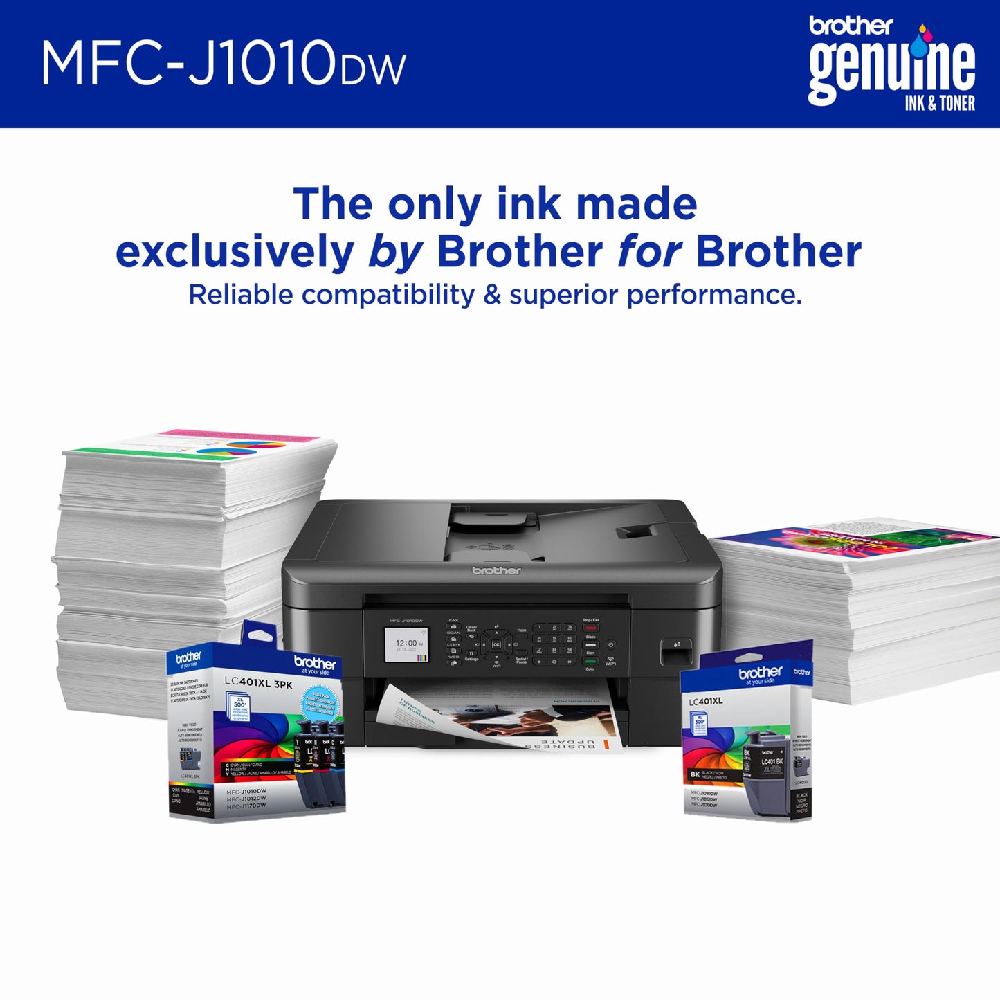 Brother MFC-J1010DW Wireless Color Inkjet All-in-One Printer Additional Ink Bundle with High-Yield Black and Color Genuine Ink Cartridges