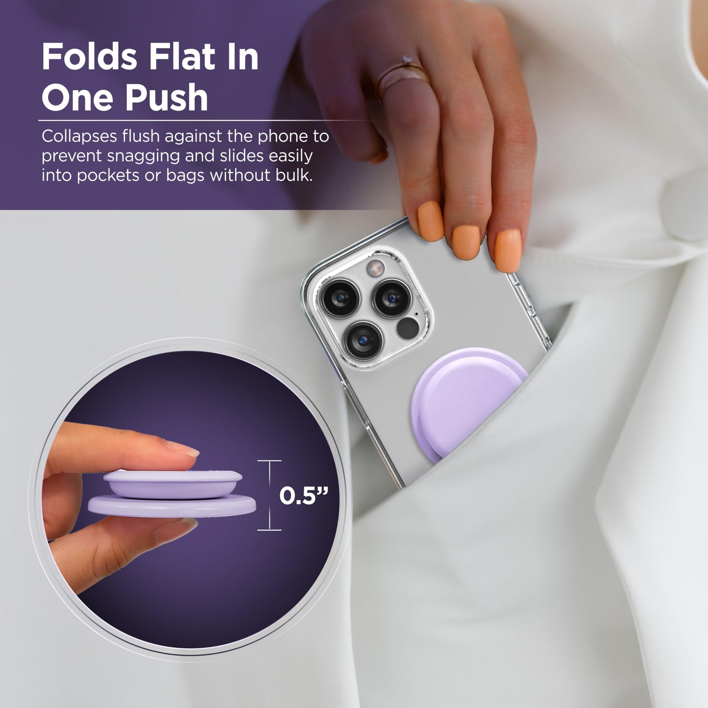 Encased Collapsible Adhesive Phone Grip (Stick-On) Comfortable Silicone Holder for iPhone (Lilac Haze)