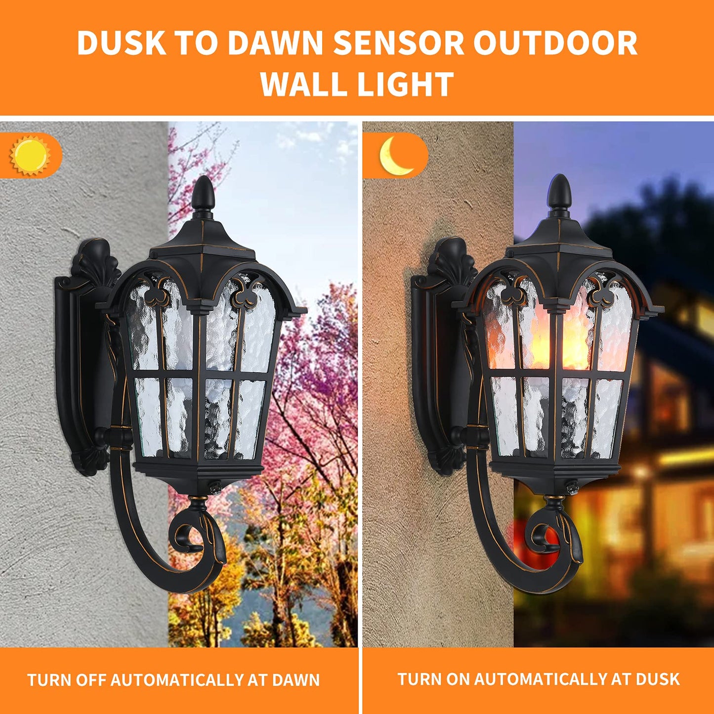 LONEDRUID Dusk to Dawn Sensor Outdoor Wall Light Fixtures Black Roman 17.71" H Exterior Wall Lantern Waterproof Sconce Porch Lights Wall Mount