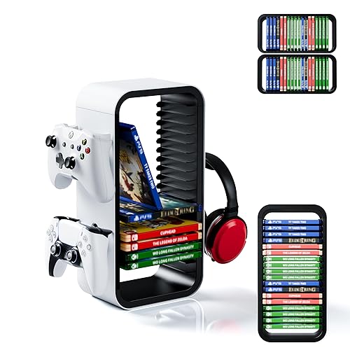 Tideal Universal Games Storage Tower Pro - for Up to 18 Games - with Controller Holder for up to 4 Gamepads - Gaming Accessories for PS5, PS4, PS3