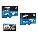 Lexar 64GB microSDXC UHS-I 633X High-Performance Memory Card - 2 Pack + Microfiber Cloth