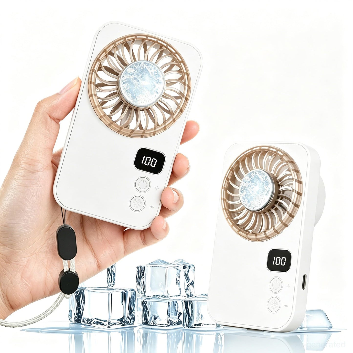 Riecin Portable Handheld Mini Fan, Semiconductor Personal Fan with Ice Cooling Plate, 100 Speed Wind, USB Rechargeabe Portable Fan with LED Display