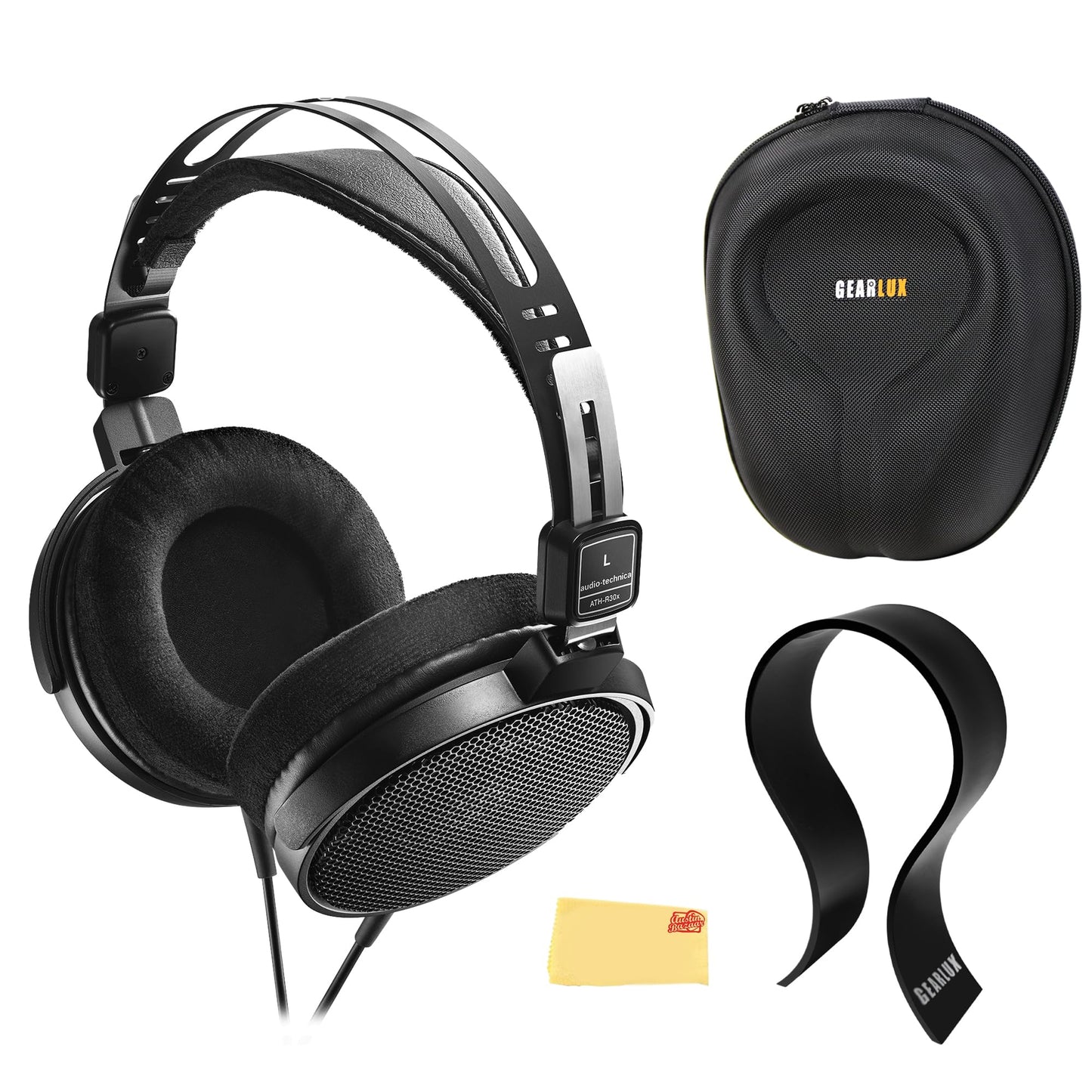 Audio-Technica ATH-R30x Professional Open-Back Reference Headphones - Black Bundle with Case, Stand, and Austin Bazaar Polishing Cloth