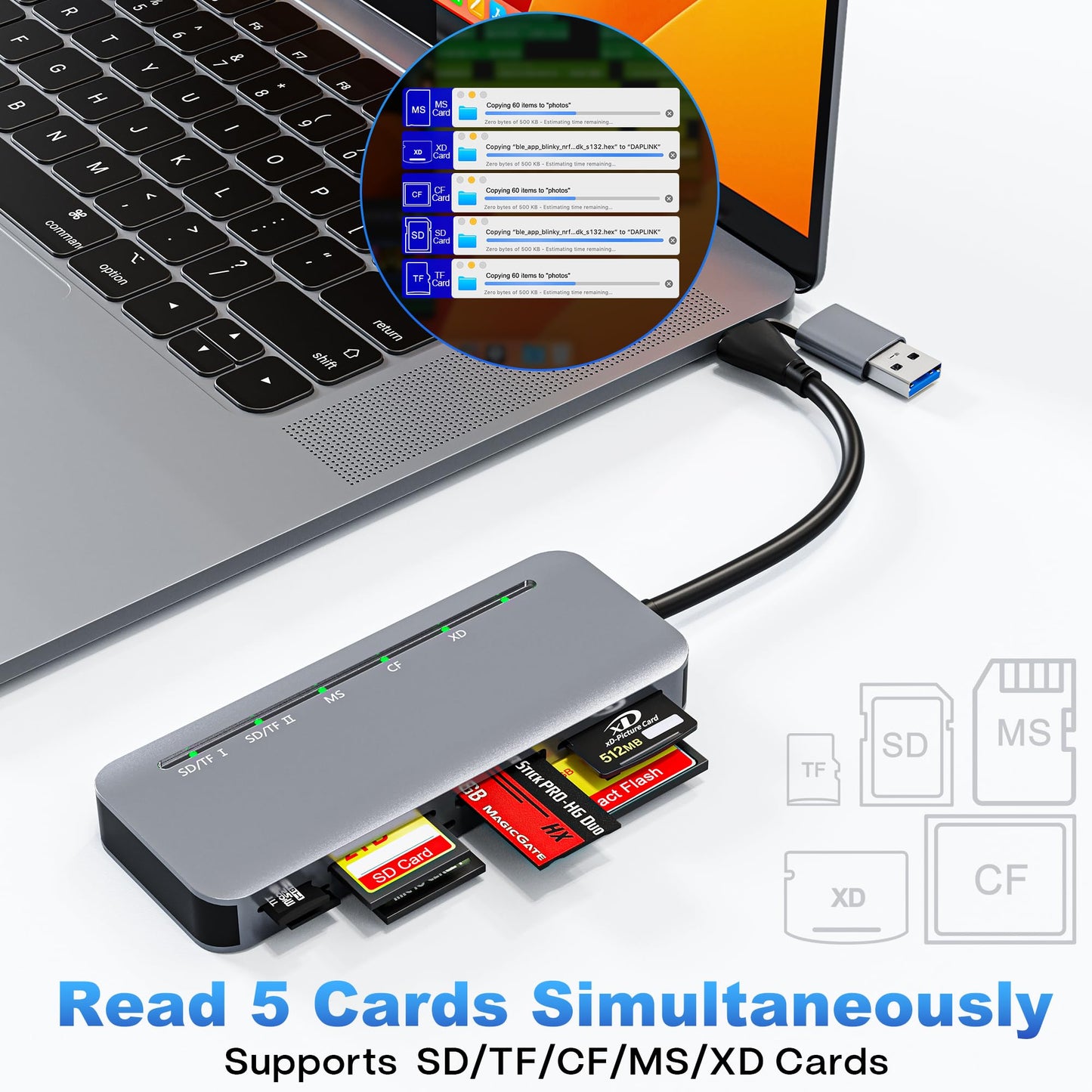 7 in 1 Memory Stick Pro Duo Card Reader, USB-C Multi Cards Reader for SD/TF/CF/MS/XD Cards, SD Card Reader for iPhone, Tablet, Laptop, Windows, Linux