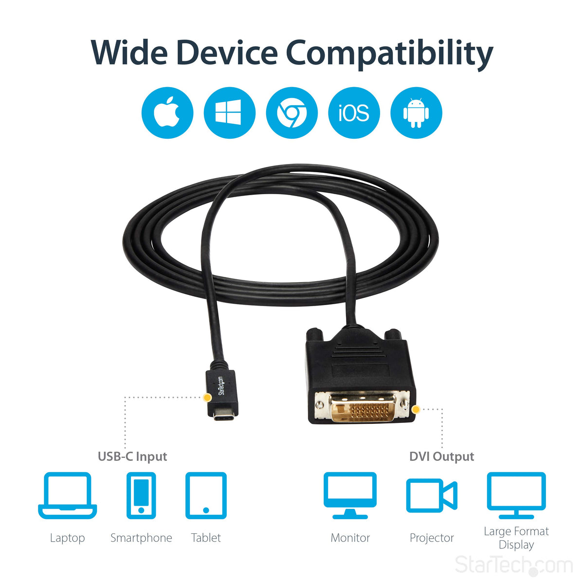 StarTech 6ft USB-C to DVI-D Cable, 1920 x 1200, 1080p (CDP2DVIMM2MB)