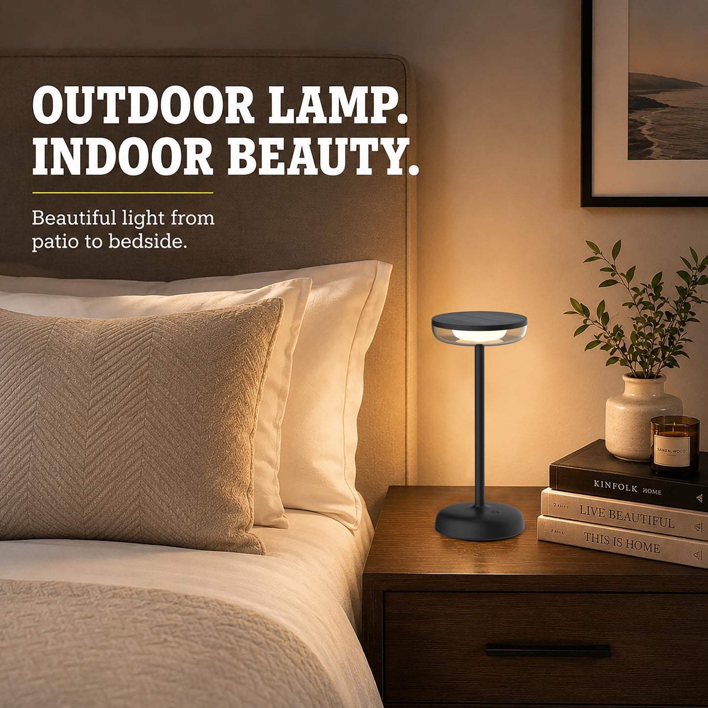 VerLuce Cocktail Style Solar Table Lamp - Cordless LED Light with USB-C Charging, Dimmable Warm 2700K Glow, Weather Resistant for Indoor/Outdoor Use