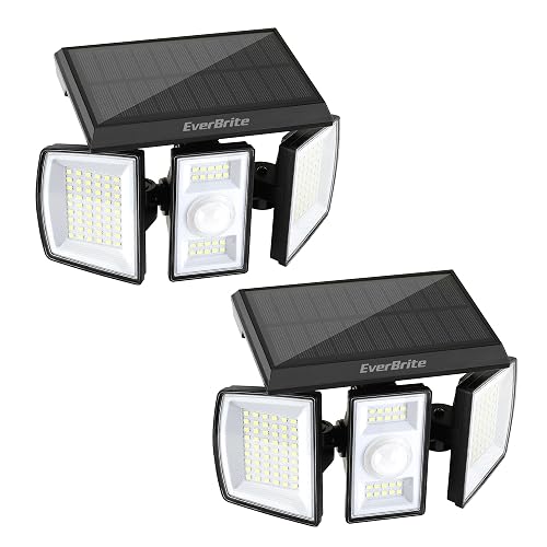 EverBrite Solar Lights Outdoor, 128 LED 7000K Motion Sensor Outdoor Lights, 3 Heads Security LED Floodlights, IP65 Waterproof, 270° Wide Angle Outdoor
