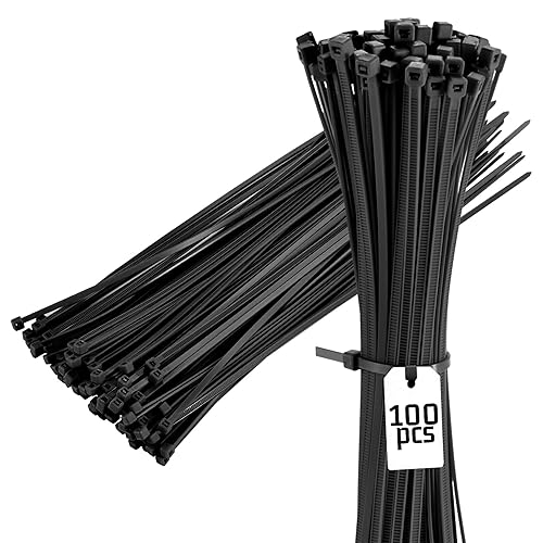 15" Black Zip Cable Ties (100 Pack), 120lbs Tensile Strength - Heavy Duty, Self-Locking Premium Nylon Cable Wire Ties for Indoor and Outdoor by Bolt