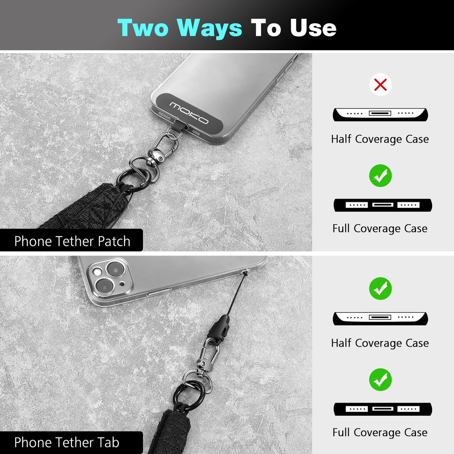 MoKo Universal Phone Lanyard, Nylon Adjustable Cell Phone Crossbody Strap Detachable Women & Men Cellphone Lanyards Around the Neck with Patches