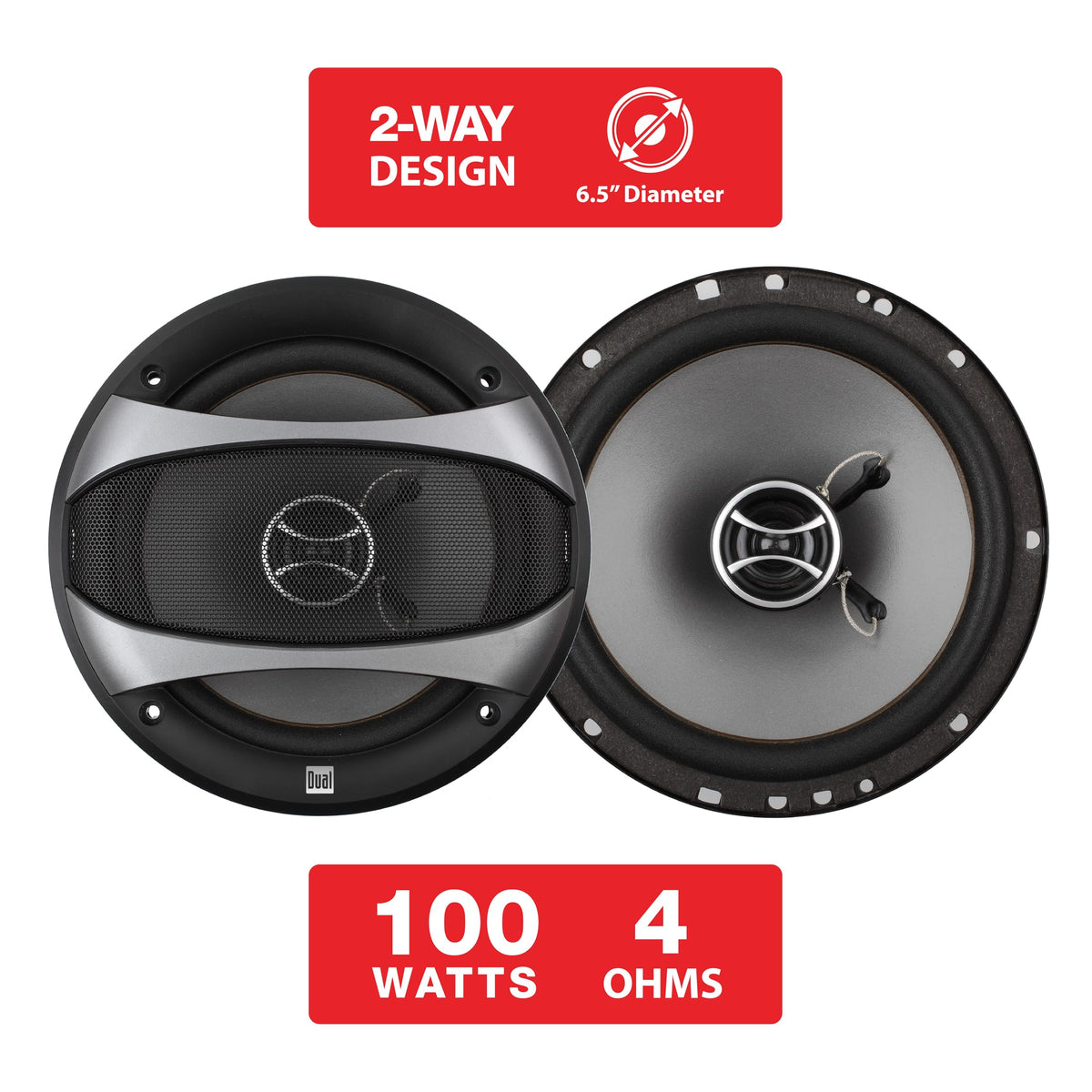 Dual Electronics D65SP 2-Way 6.5 inch Car Audio Speakers Pair with 200 Watt Peak Power | 100 Watts per Speaker | 1 inch Mylar Balanced Dome Tweeter