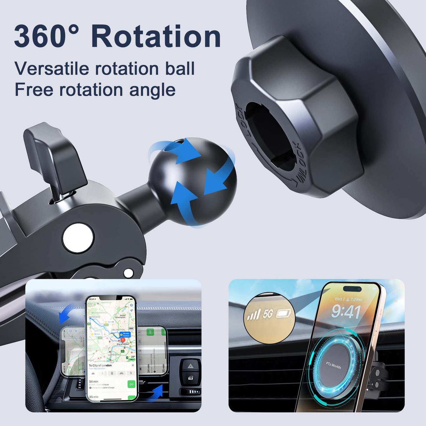 Car Vent Phone Mount - Magnetic Phone Holder for Car, Very Strong Magnet, Upgrade Adjustable Screw AC Mount, Compatible with MagSafe, iPhone, Galaxy