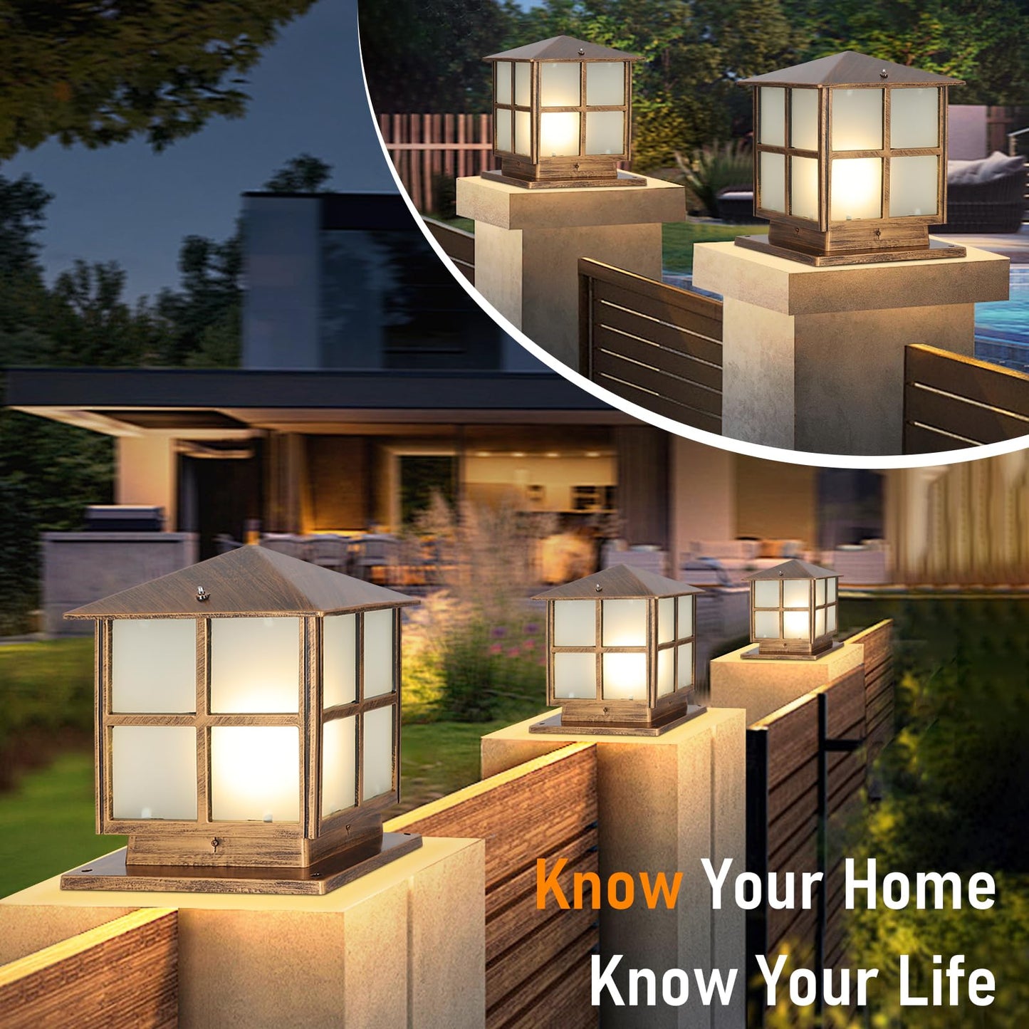 SLAWA Outdoor Post Lights Fixture, Modern Yard Entry Outdoor Column Lights with Aluminum Housing, Patio Pillar Lights Outdoor with Tempered Glass