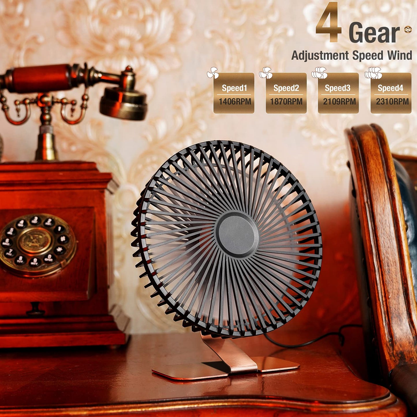 SLENPET 6-inch USB Small Desk Fan, 4 Speeds, Powerful Desktop Table Fan
