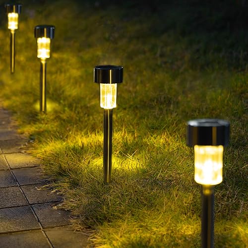 GIGALUMI Solar Pathway Lights, Stainless Steel IP44 Waterproof Auto On/Off Outdoor LED Solar Landscape Lights for Garden, Yard, Patio, Path