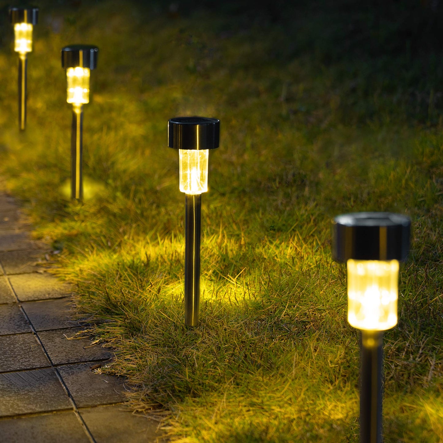 GIGALUMI Solar Pathway Lights, Stainless Steel IP44 Waterproof Auto On/Off Outdoor LED Solar Landscape Lights for Garden, Yard, Patio, Path