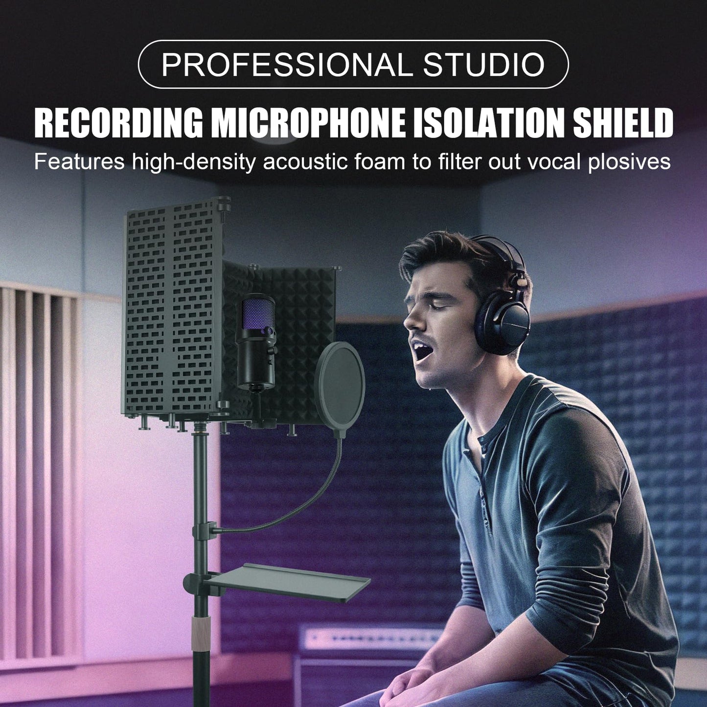 Professional Studio Recording Microphone Isolation Shield With Standing & Desktop,High Density Mic Sound Shield for Recording Studio, Podcasts