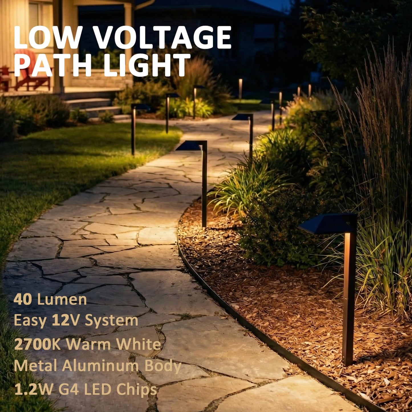 LL LIGHTING LIVING Low Voltage Pathway Lights 2PK Outdoor Landscape Lighting 1.2W 40 Lumen 2700K 12V AC Path Lights with Replacement Bulb Wire