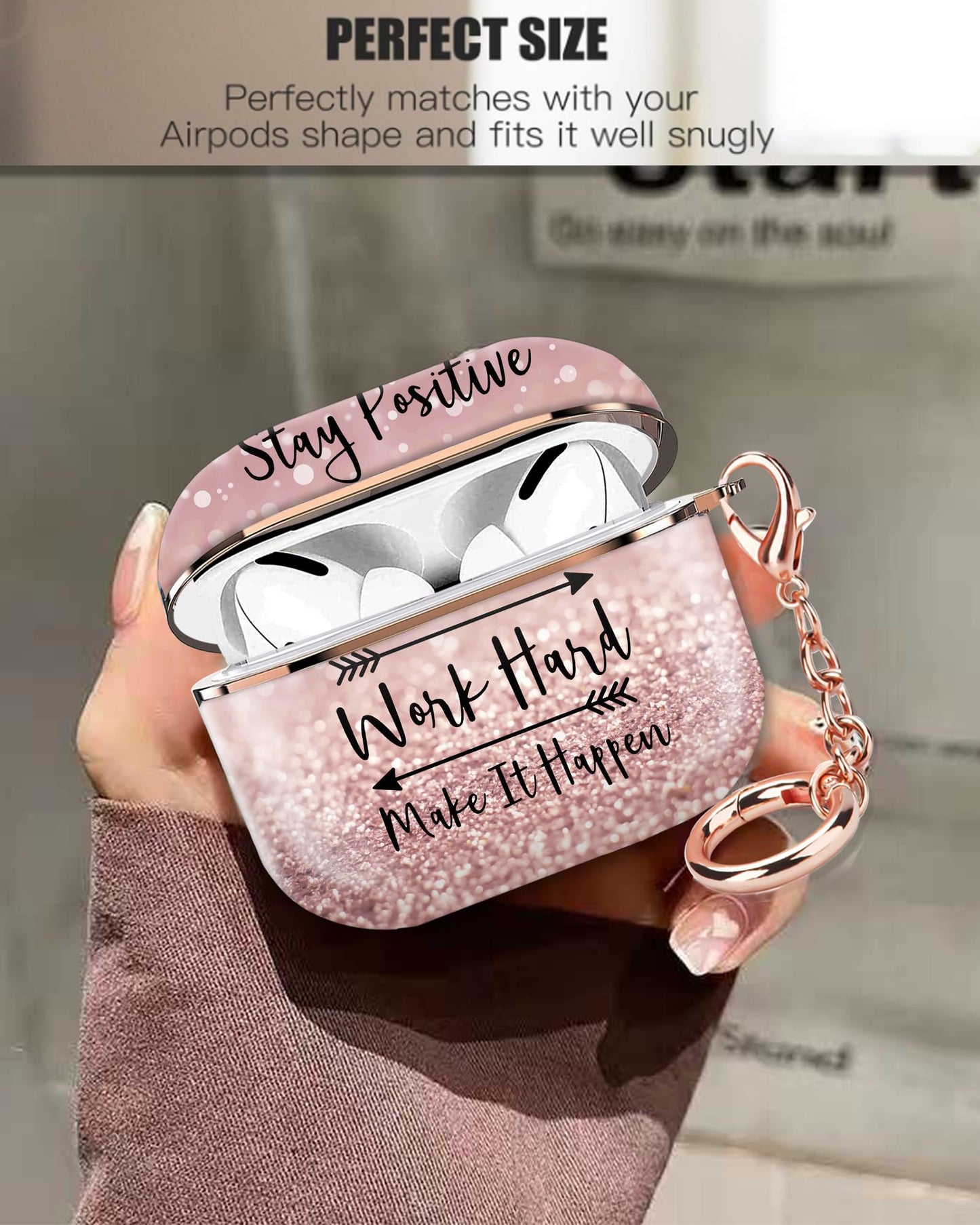 ZEKICE Compatible with AirPod Pro 2nd/1st Generation Case Cover Protective Shockproof Hard Cover Shell with Rose Gold Keychain, Case for Girl Women