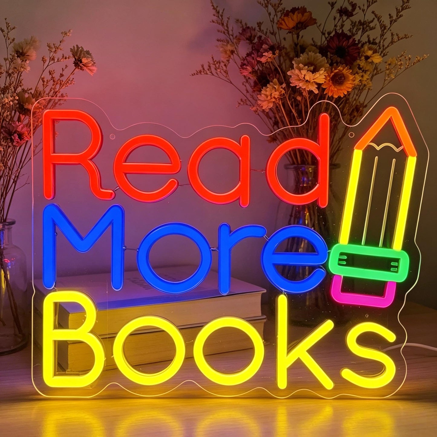 Read More Books Neon Sign, LED Light Up Decorative Sign, USB Powered Dimmable Neon Light, Library Classroom Bedroom Home Wall Decor Art, Gift