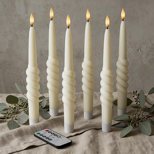 West Ivory Smooth Taper with Twist Flameless LED Taper Candles 10" - Ivory, Set of 6 - Remote, Dimmable, 2/4/6/8-Hr Timer (24-Hr Memory), Bottom