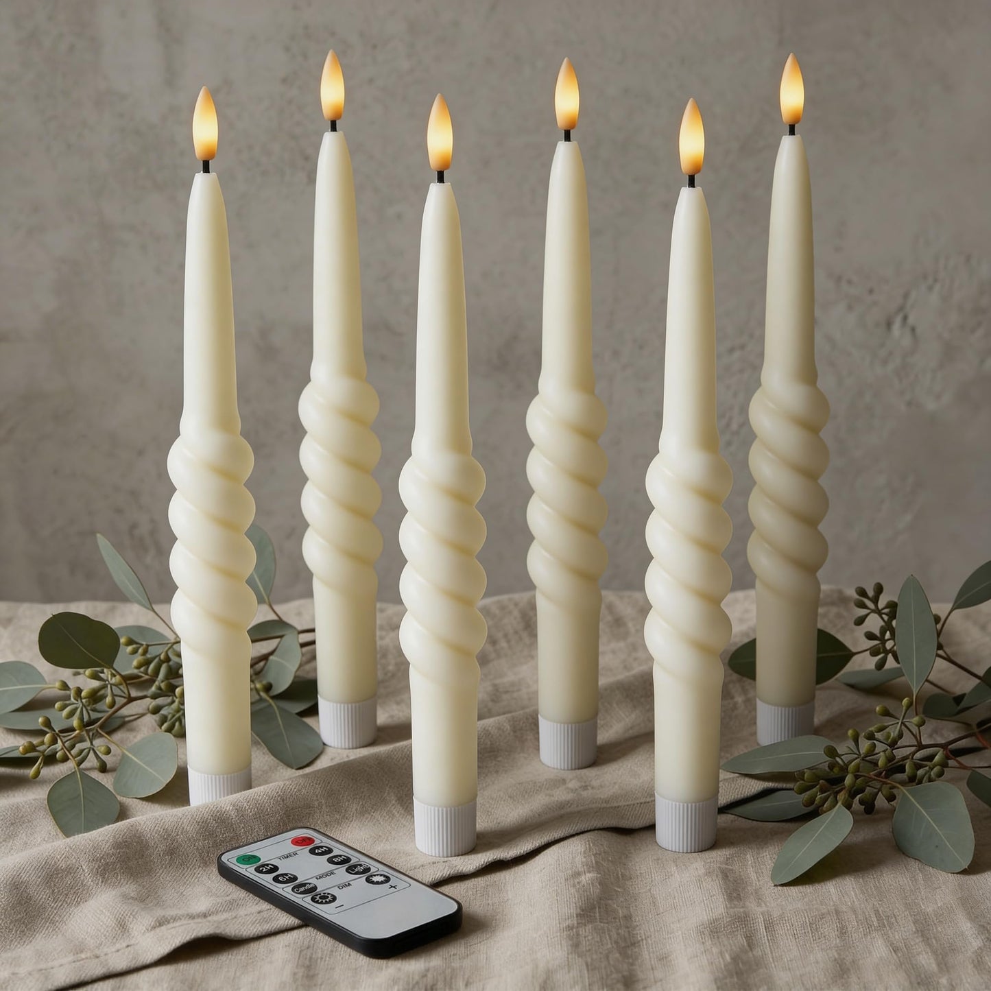 West Ivory Smooth Taper with Twist Flameless LED Taper Candles 10" - Ivory, Set of 6 - Remote, Dimmable, 2/4/6/8-Hr Timer (24-Hr Memory), Bottom