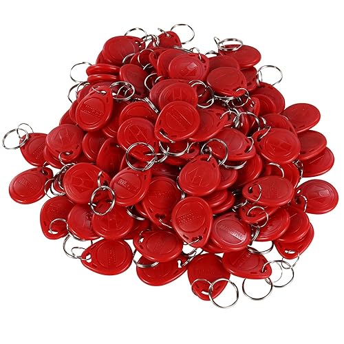 HWMATE 125khz RFID Smart EM ID Read Only Entry Access Keyfob Tag Token Keychain Card (100 Pack) (Red)