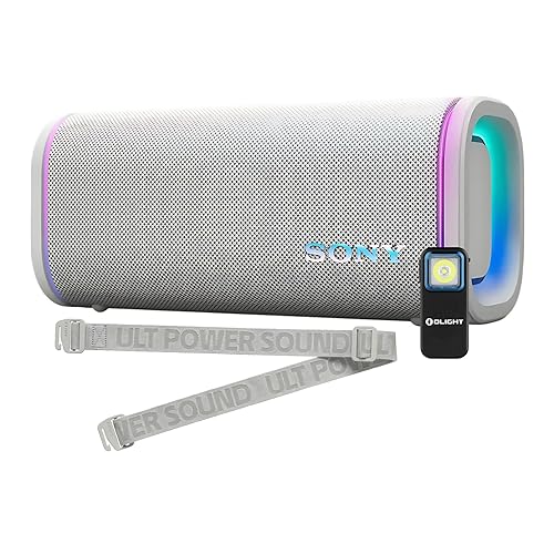 Sony ULT Field 5 Wireless Portable Speaker IP67 Waterproof 25H Battery (Off White) Bundle with Rechargeable Clip-On Light (2 Items)