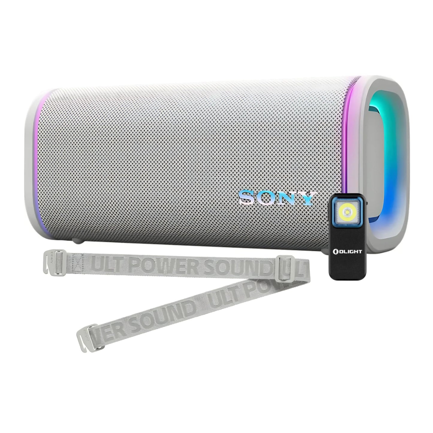 Sony ULT Field 5 Wireless Portable Speaker IP67 Waterproof 25H Battery (Off White) Bundle with Rechargeable Clip-On Light (2 Items)