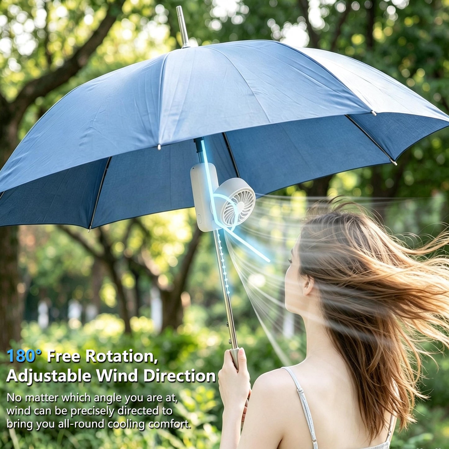 Savepe Portable Mini Clip-on Fan, 5 Wind Speeds, 180° Adjustable, Foldable, 6-Hour Battery, USB-C, for Umbrella, Travel, Beach, Camping