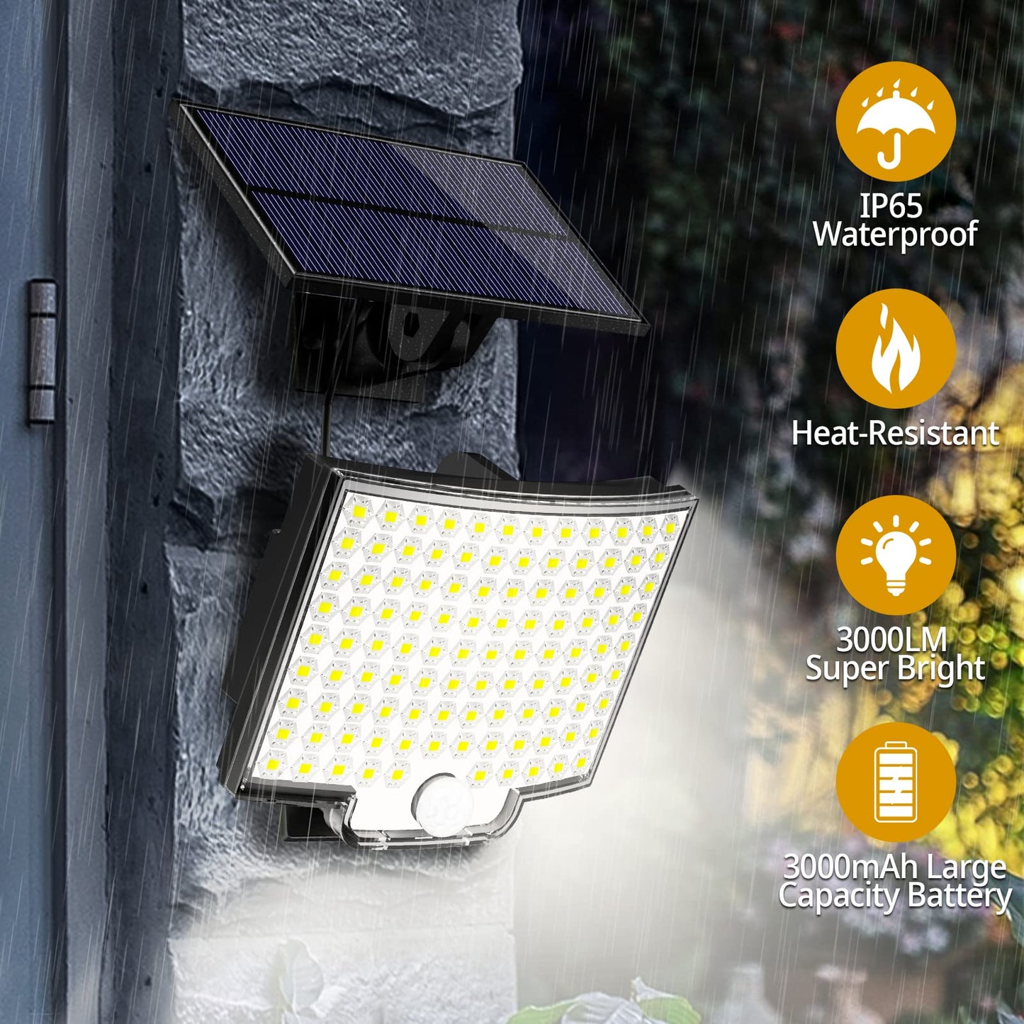Solar Lights Outdoor, 106 LED 3000LM Solar Powered Motion Sensor Flood Lights with Remote, Dusk to Dawn Led Solar Security Wall Lights with 16.5Ft