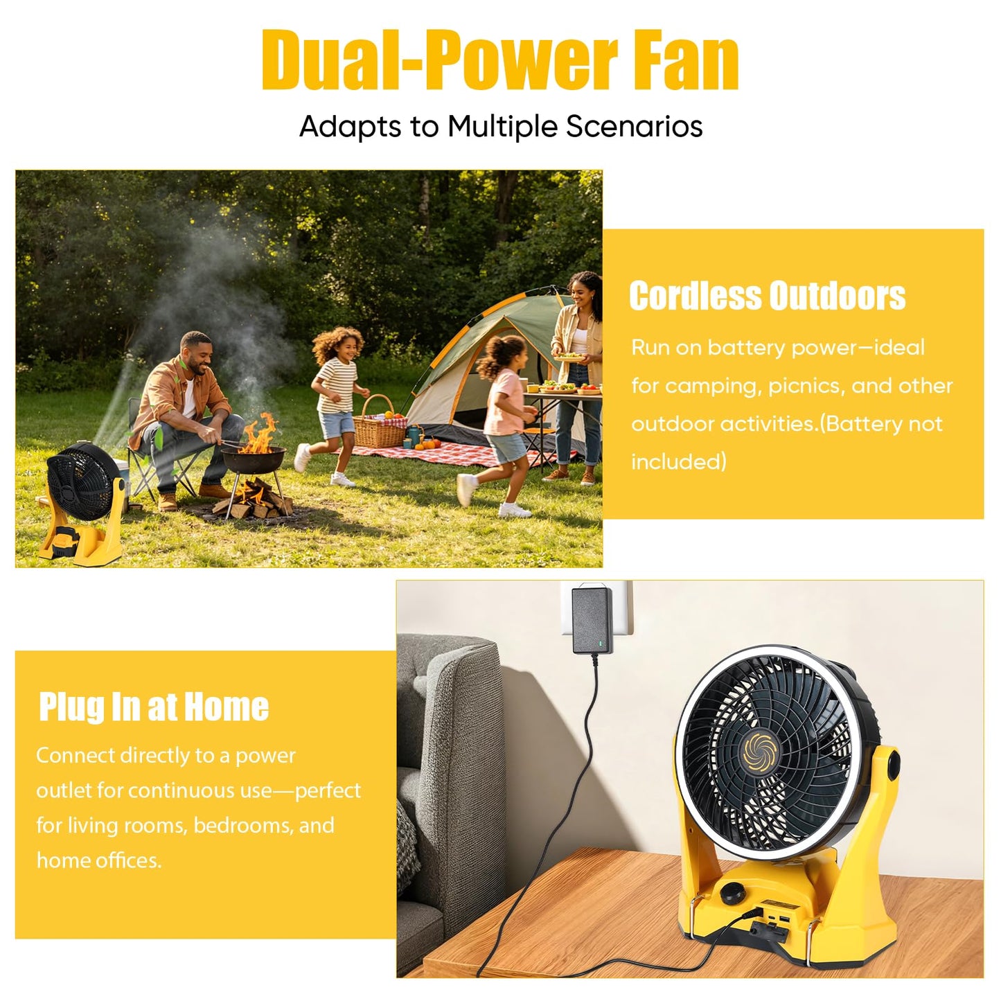 ACVSDB 10in Fan for DeWalt 20V Max Battery(NO BATTERY) & AC Powered