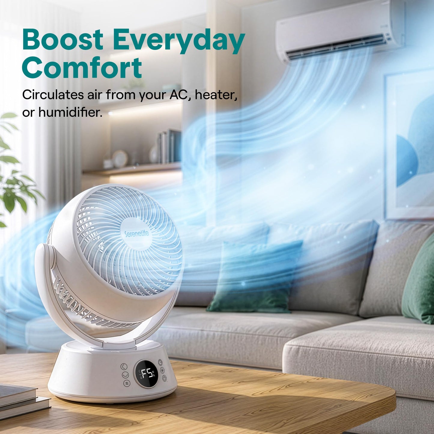 SereneLife Air Circulator Fan for Bedroom & Home Office | Oscillating Desk Fan with 6 Speed Settings and Remote Control | 12-Hr Timer with Sleep Mode