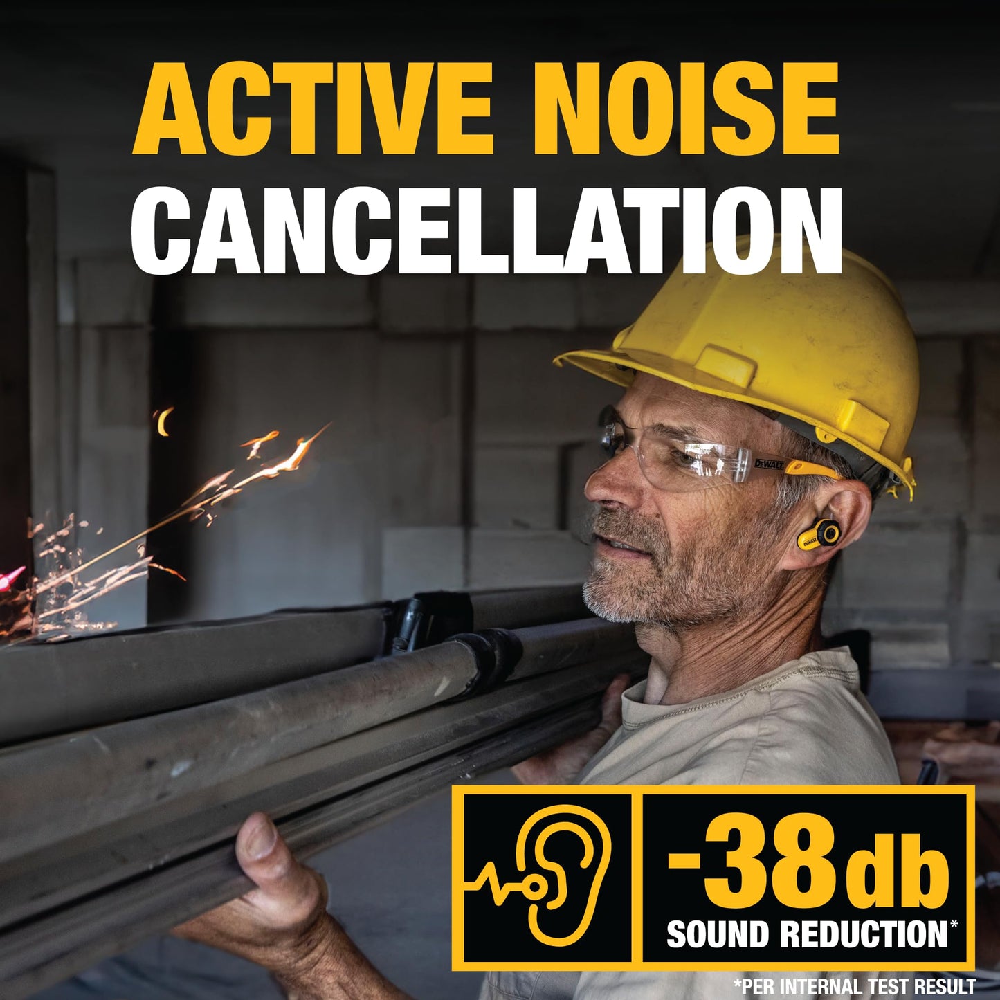 DEWALT Heavy Duty Bluetooth Jobsite Pro X2 ANC True Wireless Earbuds, Active Noise Cancelling Work Earbuds, Turn Dial Controls, 10Hr Runtime (40+…