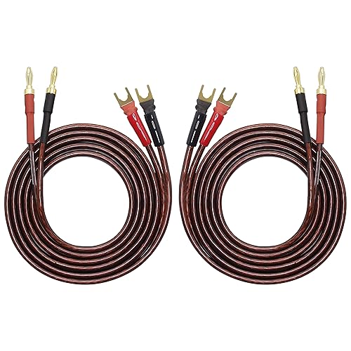 XMSJSIY HiFi OFC Speaker Wire with Spade Plug to Banana Plug Speaker Jumper Cable, 4 Banana Plug to 4 Y-Shaped Fork Plug Gold-Plated Extension Jumper