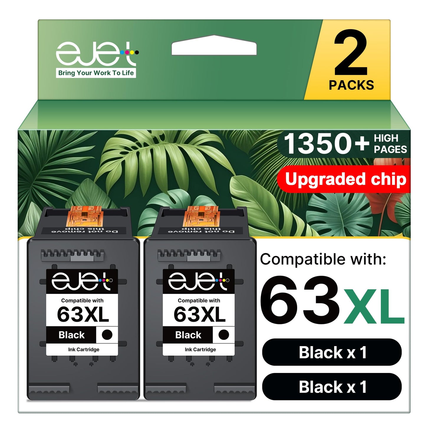 63XL Black Ink Cartridges Replacement for HP Ink 63 Black Ink Cartridges