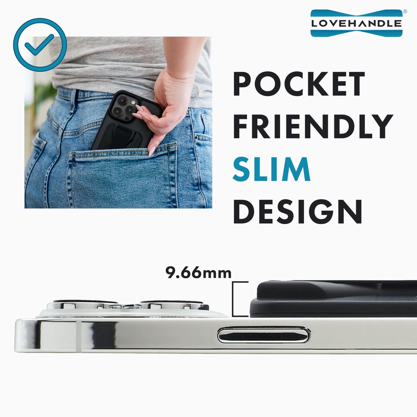 LOVEHANDLE PRO for MagSafe Compatible Magnetic Phone Grip - Phone Strap - Mount, Handle and Kickstand for Smartphone and Tablet - Natural Glow